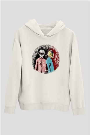 Daft Punk Beyaz Unisex Kapüşonlu Sweatshirt
