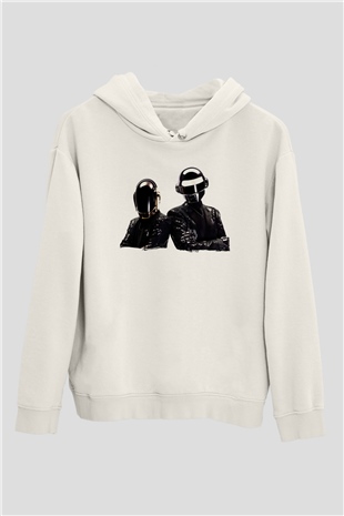 Daft Punk Beyaz Unisex Kapüşonlu Sweatshirt