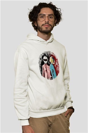 Daft Punk Beyaz Unisex Kapüşonlu Sweatshirt