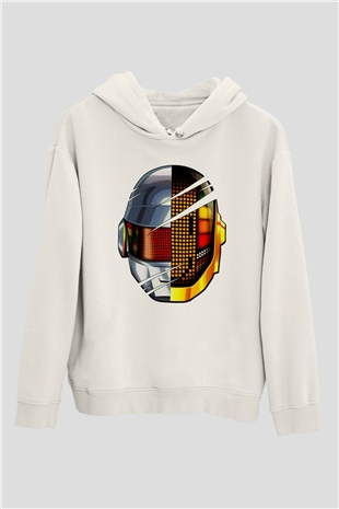 Daft Punk Beyaz Unisex Kapüşonlu Sweatshirt