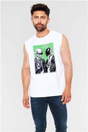 Daft Punk Beyaz Unisex Kolsuz Tişört