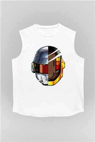 Daft Punk Beyaz Unisex Kolsuz Tişört
