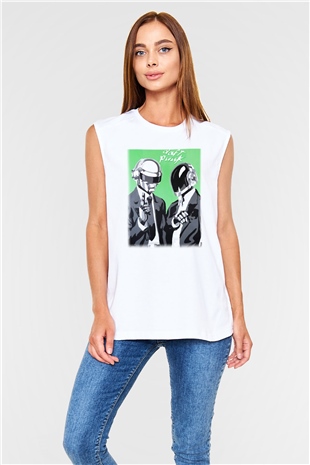 Daft Punk Beyaz Unisex Kolsuz Tişört