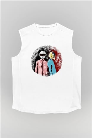 Daft Punk Beyaz Unisex Kolsuz Tişört