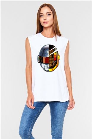 Daft Punk Beyaz Unisex Kolsuz Tişört