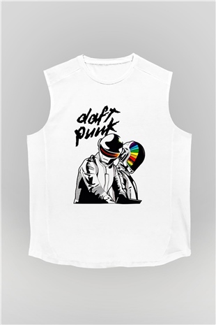 Daft Punk Beyaz Unisex Kolsuz Tişört