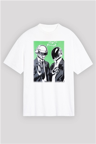 Daft Punk Beyaz Unisex Oversize Tişört T-Shirt