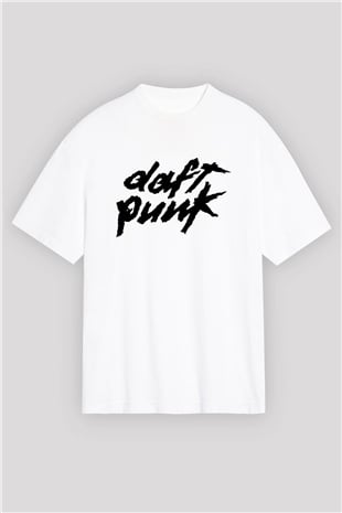 Daft Punk Beyaz Unisex Oversize Tişört T-Shirt