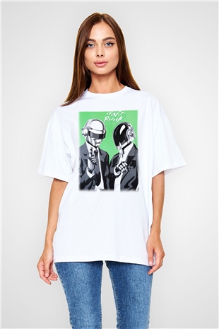 Daft Punk Beyaz Unisex Oversize Tişört T-Shirt