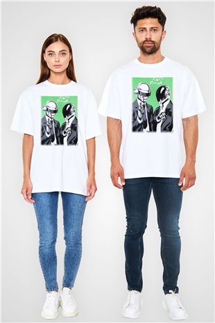 Daft Punk Beyaz Unisex Oversize Tişört T-Shirt
