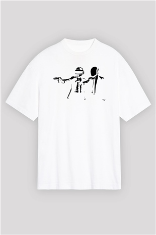 Daft Punk Beyaz Oversize Tişört Oversize T-shirt - TişörtFabrikası