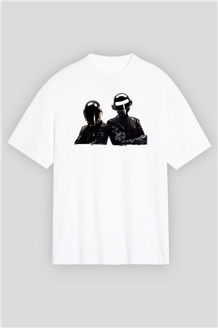 Daft Punk Beyaz Oversize Tişört Oversize T-shirt - TişörtFabrikası