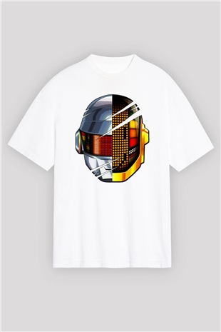 Daft Punk Beyaz Oversize Tişört Oversize T-shirt - TişörtFabrikası
