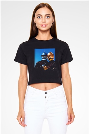 Daft Punk Siyah Crop Top Tişört