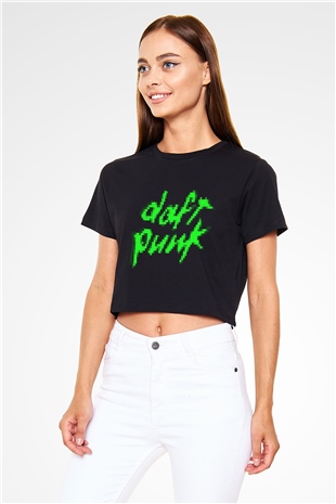 Daft Punk Siyah Crop Top Tişört