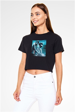 Daft Punk Siyah  Crop Top Tişört