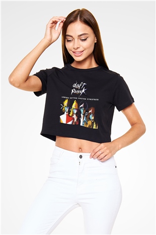 Daft Punk Siyah Crop Top Tişört