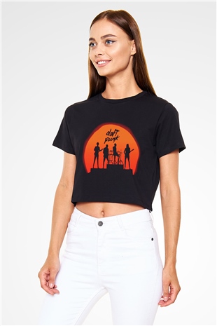 Daft Punk Siyah Crop Top Tişört