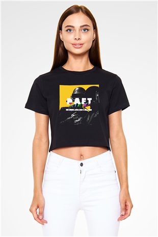 Daft Punk Siyah Crop Top Tişört