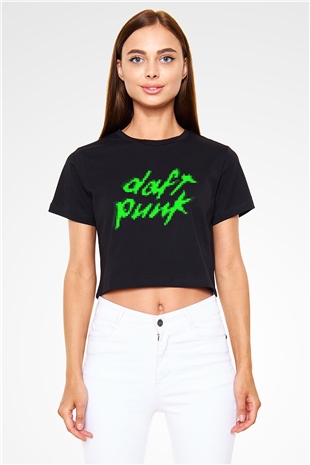 Daft Punk Siyah Crop Top Tişört