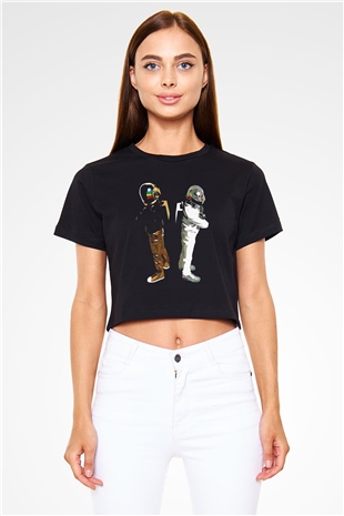 Daft Punk Siyah  Crop Top Tişört