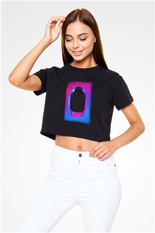 Daft Punk Siyah Crop Top Tişört