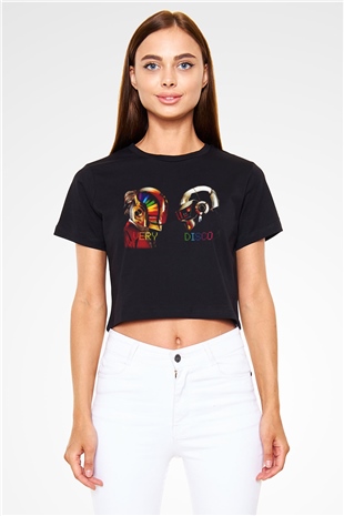 Daft Punk Siyah Crop Top Tişört