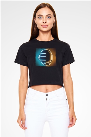 Daft Punk Siyah  Crop Top Tişört