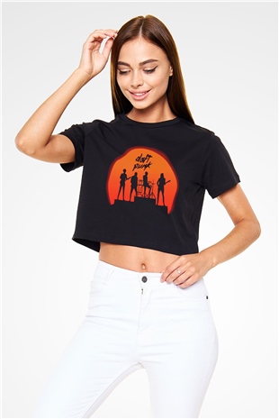 Daft Punk Siyah Crop Top Tişört