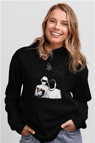 Daft Punk Siyah Unisex Kapüşonlu Sweatshirt
