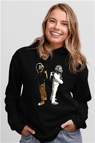 Daft Punk Siyah Unisex Kapüşonlu Sweatshirt