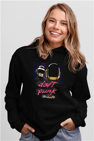 Daft Punk Siyah Unisex Kapüşonlu Sweatshirt