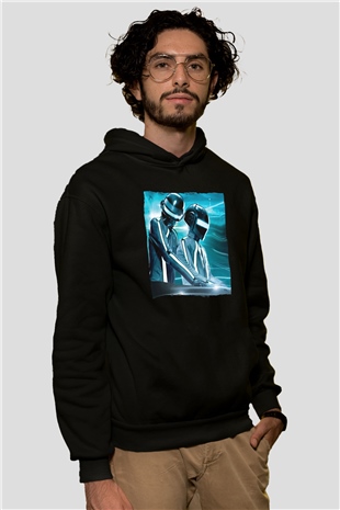 Daft Punk Siyah Unisex Kapüşonlu Sweatshirt