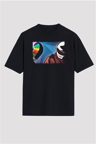 Daft Punk Siyah Unisex Oversize Tişört T-Shirt