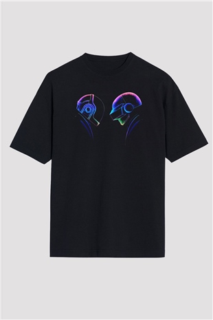 Daft Punk Siyah Unisex Oversize Tişört T-Shirt