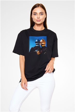 Daft Punk Siyah Unisex Oversize Tişört T-Shirt