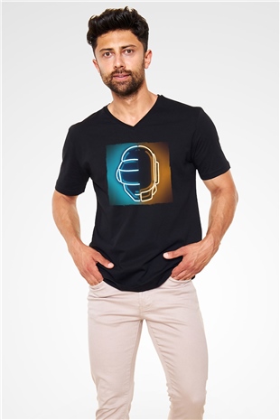 Daft Punk Siyah Unisex V Yaka Tişört