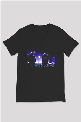 Daft Punk Siyah Unisex V Yaka Tişört