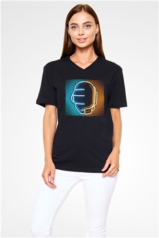 Daft Punk Siyah Unisex V Yaka Tişört