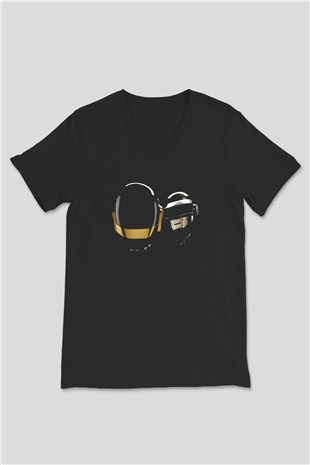 Daft Punk Siyah Unisex V Yaka Tişört