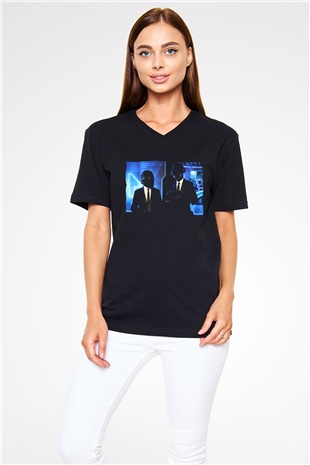 Daft Punk Siyah Unisex V Yaka Tişört