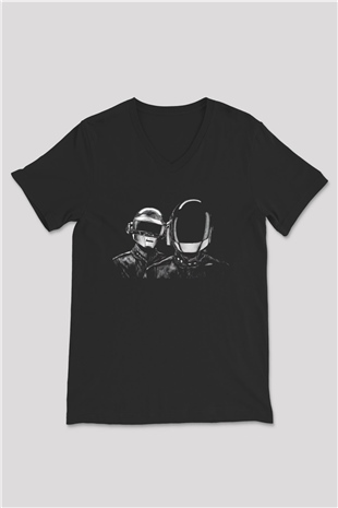 Daft Punk Siyah Unisex V Yaka Tişört