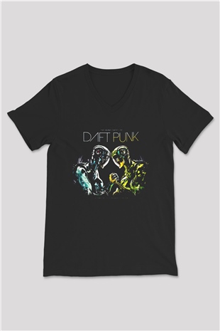 Daft Punk Siyah Unisex V Yaka Tişört