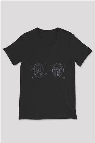 Daft Punk Siyah Unisex V Yaka Tişört