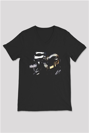 Daft Punk Siyah Unisex V Yaka Tişört