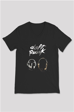 Daft Punk Siyah Unisex V Yaka Tişört