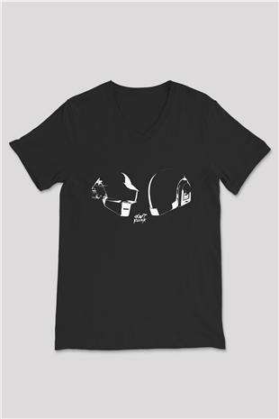 Daft Punk Siyah Unisex V Yaka Tişört