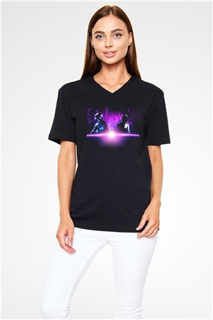 Daft Punk Siyah Unisex V Yaka Tişört