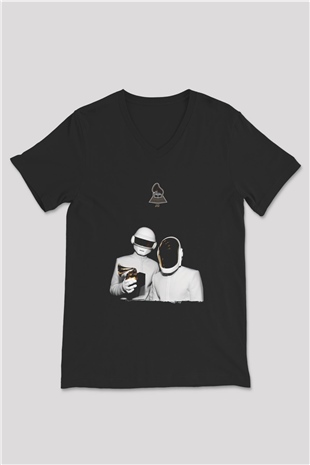 Daft Punk Siyah Unisex V Yaka Tişört