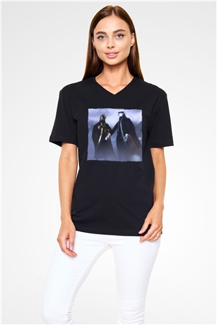 Daft Punk Siyah Unisex V Yaka Tişört